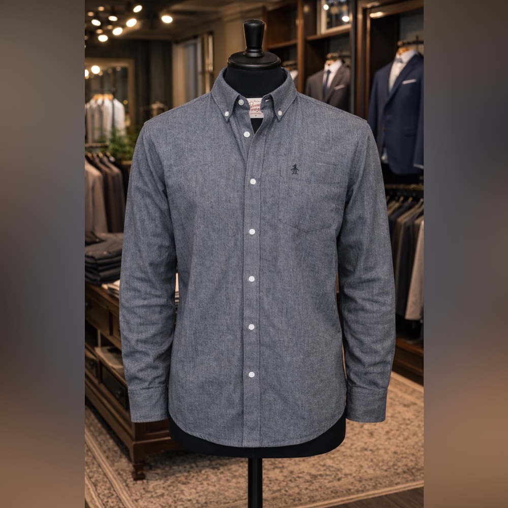 Original Penguin Heritage Slim Fit Men's Charcoal Button Down Shirt